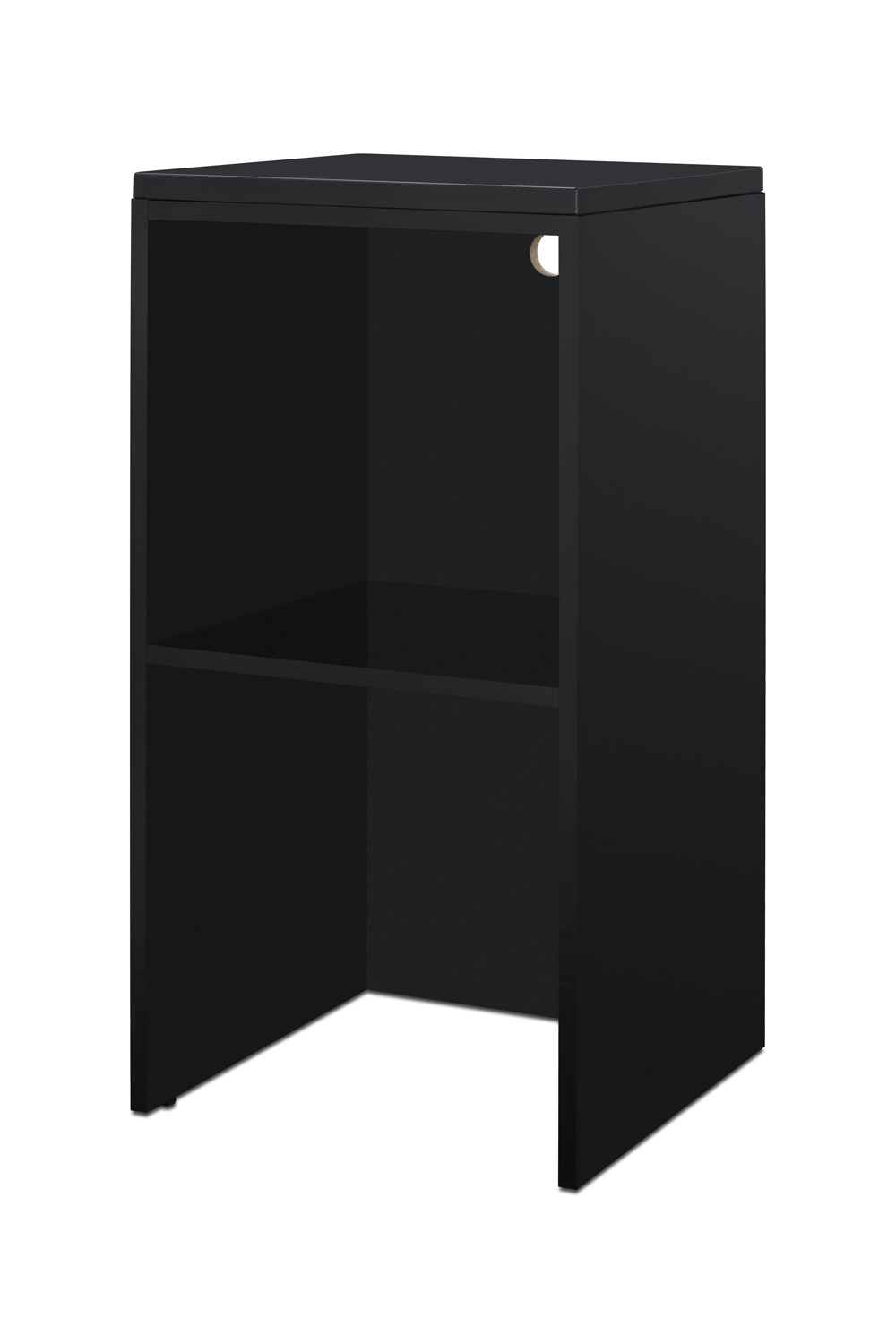 Fully assembled casework hutch in a black finish designed to accept compact microwaves